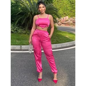 Cropped Cami and Drawstring Joggers Set with Pockets
